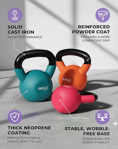 Mikolo Neoprene Coated Cast Iron Kettlebells 5-30LB Set, Solid Weight Set with Wide Grip Handle and Flat Bottom, Ideal for Full Body Strength Training at Home Gym - size: 20-25-30LB
