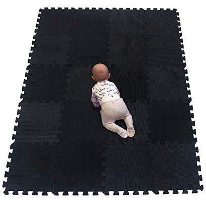 YIMINYUER® 20 Tiles (30cm×30cm×1cm Each Tile) Baby Soft Puzzle Play Mats, Kids Thick EVA Foam Floor, Toddlers & Children's Soft Interlocking Mat R04G301020 - color: Black