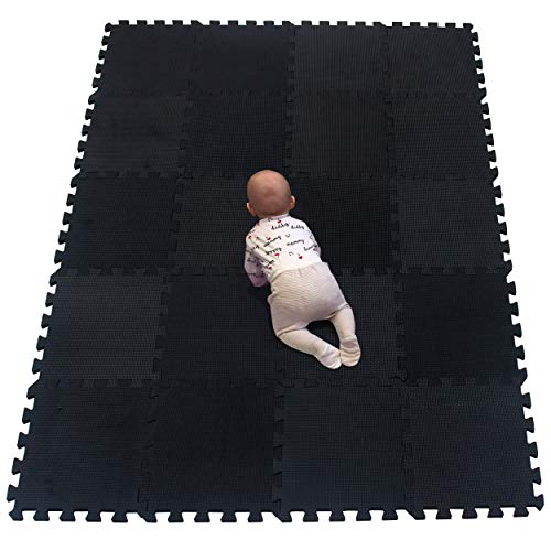 YIMINYUER® 20 Tiles (30cm×30cm×1cm Each Tile) Baby Soft Puzzle Play Mats, Kids Thick EVA Foam Floor, Toddlers & Children's Soft Interlocking Mat R04G301020 - color: Black