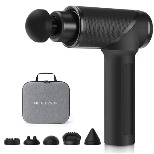 Medcursor Massage Gun - High Intensity Brushless Motor, Handheld Percussion Deep Tissue Massager with 6 Massage Heads for Sore Muscle and Stiffness, Gifts for Father/Dad (Black)