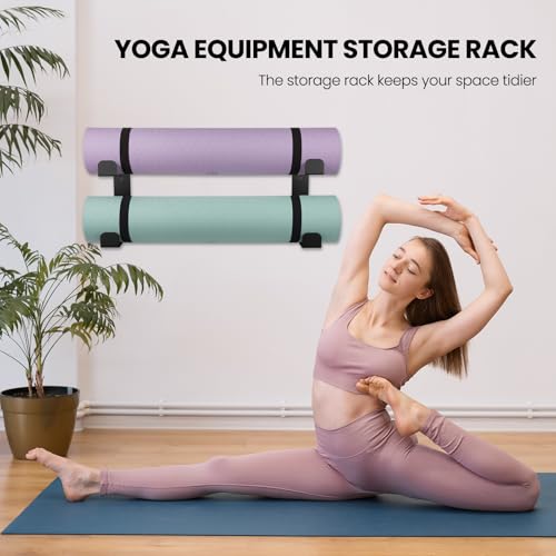4 Tier Yoga Mat Holder Wall Mount & Yoga Mat Storage Rack,Heavy-duty steel fabrication,Holds 30 lbs for Foam Rollers,Resistance Bands,Home Gym