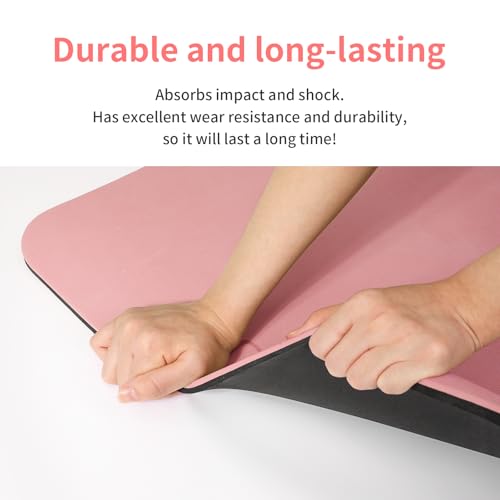 PAIDU POE Yoga Mat （10mm）Extra Thick Fitness Mat 72"x24" with Carry Strap - color: Pink + black
