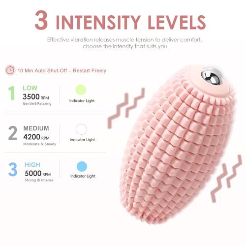 Silicone Vibrating Massage Ball with Rolling Head, 3-Speed Myofascial Massage Roller for Plantar Fasciitis Relief, Hip & Psoas Release, Trigger Point Therapy for Neck, Back, Foot (Pink)