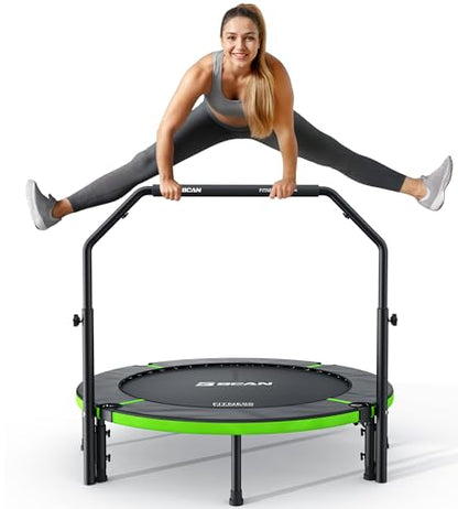 BCAN SP3 40/48" Exercise Rebounder Trampoline for Adults, Handlebar, Indoor - color: 48IN-U-Handle-Green