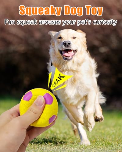 Squeaky Dog Balls, Interactive Funny Puppy Chew Toys for Fetch Play to Keep Them Busy, Latex Rubber Pet Tennis Soccer Ball Toy Bundle (4 Pack) for Medium Breed Dogs - size: Medium 2.8”, style: 4 Pack