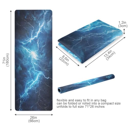 Kigai Travel Yoga Mat 71" x 24" Non Slip Natural Rubber Foldable Exercise Mat Ultra Thin 1.5mm Lightweight for Fitness, Pilates & Home Workout, Blue Lightning