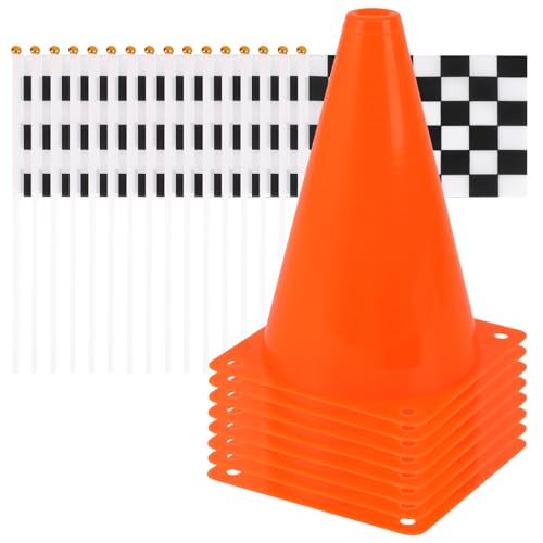 Mini Traffic Cones（with Hole on Top） with Racing Checkered Flags, Sports Safety Cones for Soccer Cones and Basketball Practice Equipment - color: 24PCS