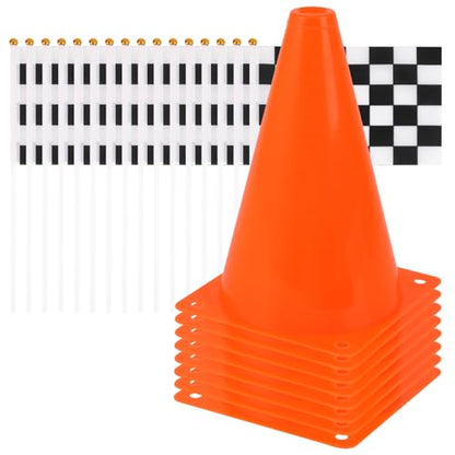 Mini Traffic Cones（with Hole on Top） with Racing Checkered Flags, Sports Safety Cones for Soccer Cones and Basketball Practice Equipment - color: 24PCS