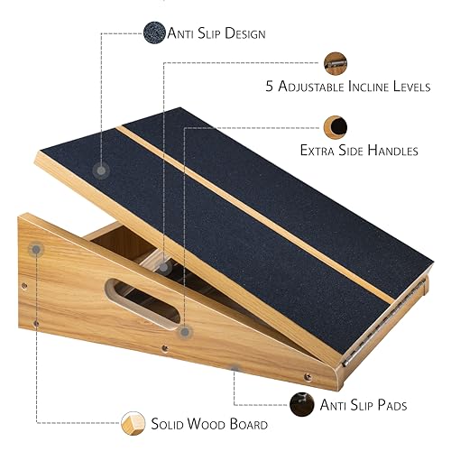 Professional Wooden Slant Board, 5 Positions Adjustable Slant Board for Calf Stretching Squats Incline Board and Calf Stretcher, Slant Squat Board for Knees Ankle Heel Feet Leg