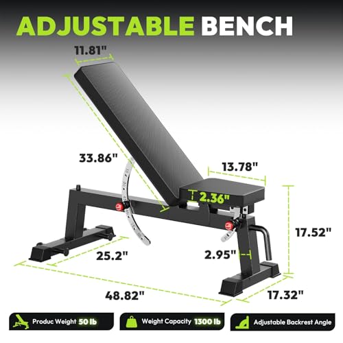 Adjustable Weight Bench for Full Body Workout, 1300 LBS Weight Capacity Bench Press Bench of Home Gym Strength Training, Incline Upright Flat Utility Workout Bench with Fast Adjustment