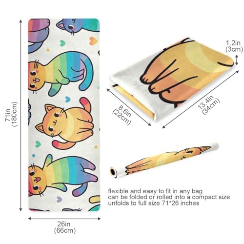 Cute Rainbow Cat Yoga Mat Thick Non Slip Yoga Mat Workout Mat for Men Women, Exercise & Exercise Mat for Home Gym, Yoga, Pilates, Stretching, and Floor