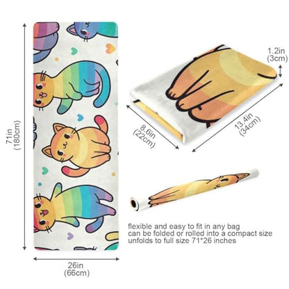 Cute Rainbow Cat Yoga Mat Thick Non Slip Yoga Mat Workout Mat for Men Women, Exercise & Exercise Mat for Home Gym, Yoga, Pilates, Stretching, and Floor