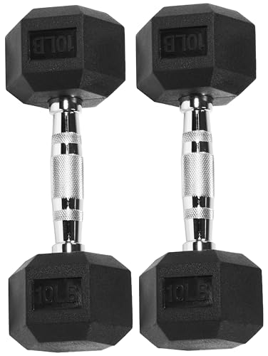 Fitvids Hex Dumbbells Rubber Coated Hand Weights for Exercises and Fitness Home Gym, 5-50 LB Pair - style: 10.25LBS