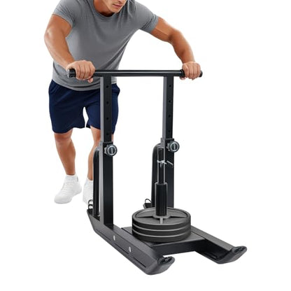 Weight Sled for Push-Pull Training, Fitness Workout Sled for Strength and Speed, Compatible with 1" & 2" Weight Plates, Adjustable Height, Heavy-Duty Prowler Sled, Black