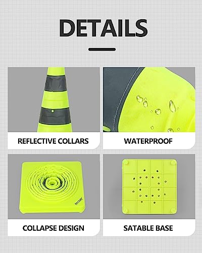 [2 Pack] 18 Inch Collapsible Traffic Cones, Lime Green Safety Cones, Pop-up Cones with Reflective Collar, for Driving Practice,Road Parking (Green) - color: Lime Green, size: 18inch