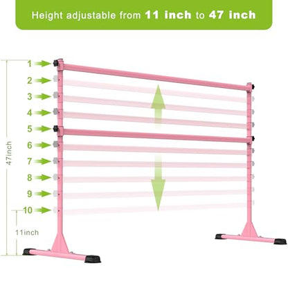 Dolibest Freestanding Ballet Bar, Height Adjustable Ballet Bar, Heavy Duty Dance Bar, with Non-Slip Rubber Pads, Enhanced Stability, Dance/Yoga/Fitness Stretching Bar, Ideal for Kids and Adults - color: Pink- 6ft Steel Cross Bar