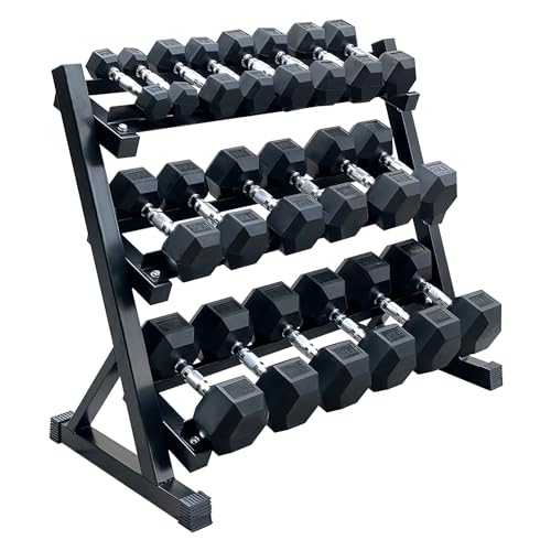Hex Dumbbell Set with Rack - Rubber Coated Weight Set Pairs, 3-Tier Storage Rack for Home Gym Fitness Equipment 250/350/450/550 lbs - size: 450 lbs with rack
