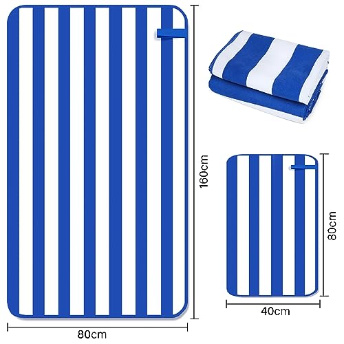 2-Pack Microfiber Beach Towels Set (63"x31.5" + 31.5"x16") | Oversized Quick Dry Sand Free Travel Towel for Beach Pool Gym Camping (Blue)