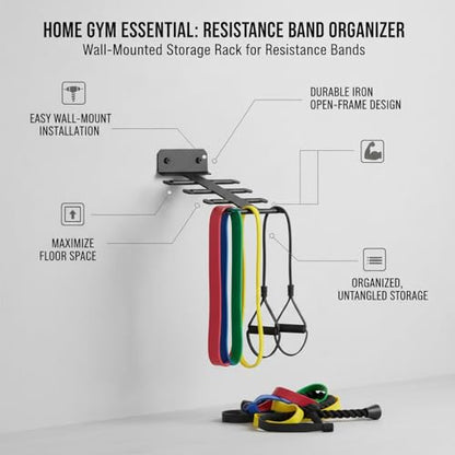 Wall-Mounted Iron Rack for Resistance Bands, Space-Saving Home Gym Organizer with Hooks for Fitness Accessories