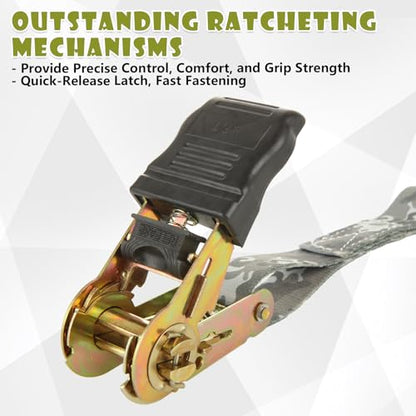 4 Pcs 1 Inch Ratchet Straps Heavy Duty 16ft Tie Down Straps Ratchet with Hooks, 2645 LBS Break Strength, Cargo Ratcheting Straps for Motorcycle Straps Tie Downs, Trucks, Camo - color: Camo