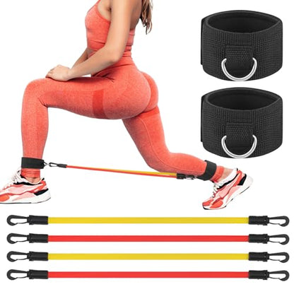 Magshion Ankle Resistance Bands Set of 4, Home Gym Workout Equipment Sets with Cuffs for Women, Lifting Glute Butt Exercise Equipment with 4 Adjustable Levels