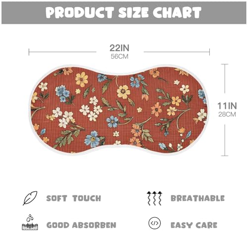 Boho Floral Red Orange Muslin Burp Cloths 1 Pack - Extra Large 22"x11", 4-Layer Soft Absorbent Cotton, Waterproof Backing, Baby Drool Rags for Newborn