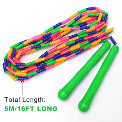 16 FT Long Jump Rope(1 PACK), Double Dutch Jump Ropes, Soft Beaded Skipping for Kids Adults, Plastic Segmented Long Enough for 4-5 Jumpers - color: Green