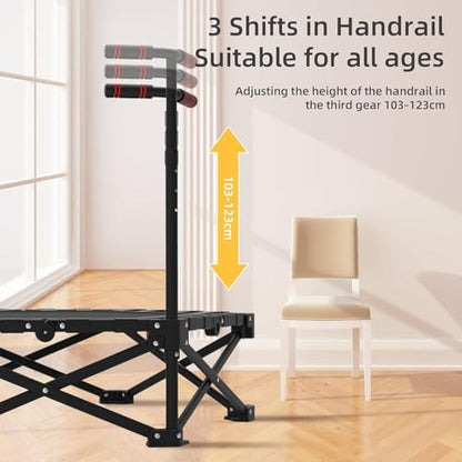 Foldable Rebounder Trampoline, Silent Mini Fitness Trampoline for Home Workout with Adjustable Handle Bar, Quiet Exercise Trampoline for Personal Indoor Workout