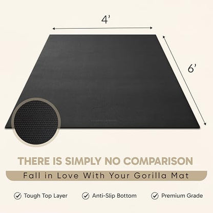 Gorilla Mats Large Exercise Mat – 6'x4', 7'x4', 7'x5', 8'x4', 10'x4' (1/4" Thick) – Ultra Durable Workout Mat for Home Gym Flooring – Non-Slip, Flat Fitness, Yoga & Weight Lifting Floor Mat