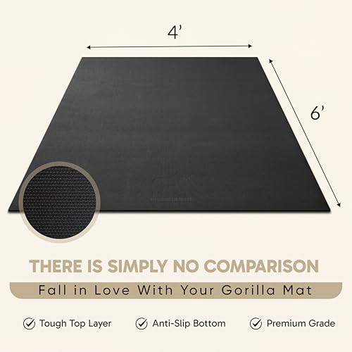 Gorilla Mats Large Exercise Mat – 6'x4', 7'x4', 7'x5', 8'x4', 10'x4' (1/4" Thick) – Ultra Durable Workout Mat for Home Gym Flooring – Non-Slip, Flat Fitness, Yoga & Weight Lifting Floor Mat
