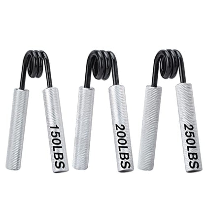 Hand Grip Strengthener,3 Pack (150,200,250lbs) Grip Strength Trainer Forearm Strengthener Hand Strengthener for Home Gym & Office - color: Silver