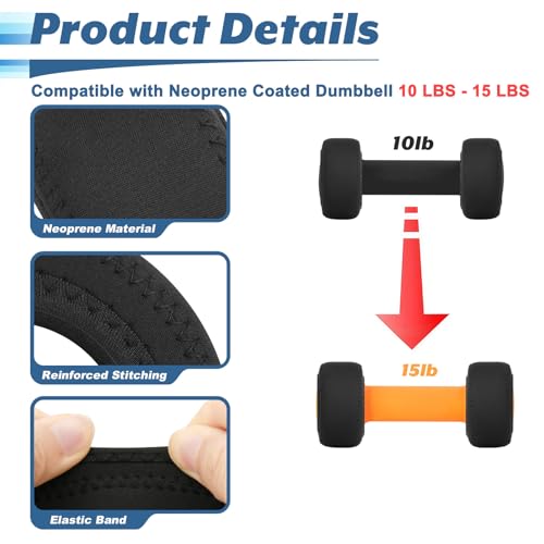 Cosmos 4 Pcs Neoprene Dumbbell Head Ends Protector Cover Wrap - Hand Weight Stretchy Ends Cover Barbell Wrap Sleeve Compatible with DOHL Neoprene Coated Dumbbell 10-15 LBS, Covers Only