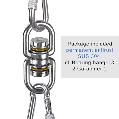 SELEWARE Heavy Duty Bearing Swing Swivel, 360° Rotational Hanging Accessory, Ideal for Tree Swing, Hammock Chair, Yoga, Kids Tire Swivel, Heavy Bag Swivel, 2 Pack, 1200LB Capacity - color: 2 Pack Swivel (E) With 4 Carabiners