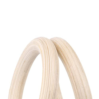 Wooden Gymnastic Rings with Adjustable Straps - Children's Gymnastic Rings for Core Workout Crossfit Bodyweight Training