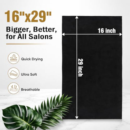HOMEXCEL Soft Salon Towels 24 Pack,16 by 29 inches, 100% Lint Free, 7X Super Absorbent Microfiber Hair Towels, Fast Dry Hand Towels for Salons, Gym, Spa, Home and Personal Use, Black