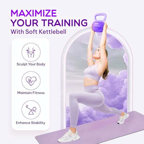 Yes4All Soft Kettlebell, PVC Strength Training Kettlebells for Women, Floor Protection & Quiet, Wide Handle, Aesthetic Soft Weights (5,10,15,20lb) for Home Gym, Fitness Beginners