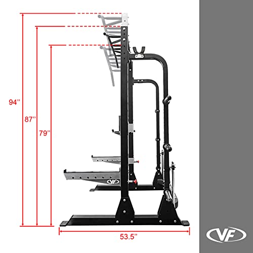 Valor Fitness Half Rack Squat Machine - 5 Position Multi-Grip Pull Up Station - Adjustable Height, Plate Storage, Bar Storage and Resistance Band Pegs – 750lbs.- Optional Weightlifting Platform Bundle