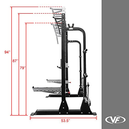 Valor Fitness Half Rack Squat Machine - 5 Position Multi-Grip Pull Up Station - Adjustable Height, Plate Storage, Bar Storage and Resistance Band Pegs – 750lbs.- Optional Weightlifting Platform Bundle