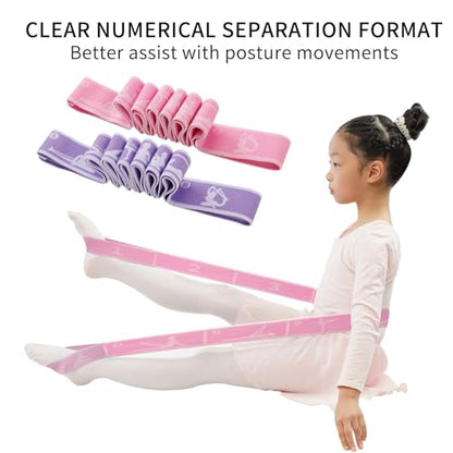 2 PCS Kids Stretching Strap - 8-Loop Adjustable Stretch Bands for Dance, Ballet, Yoga, Gymnastics Workout, Children‘s Fitness Equipment, Stretching Resistance Bands and Home Flexibility Training