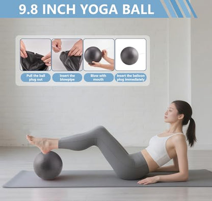 10 Pcs Pilates Equipment Present Pilates Ring Set with Yoga Ring Ball Stretching Strap Risistance Bands Block Gym Bag - color: Black