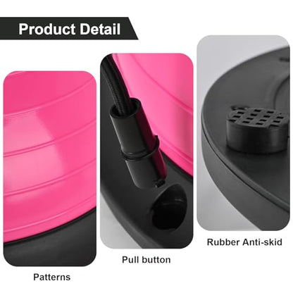 Half Balance Ball Trainer, Half Yoga Exercise Ball with Resistance Bands and Foot Pump, Balance Trainer for Stability Training, Strength Exercise Fitness, Home Gym Workout Equipment - color: Pink