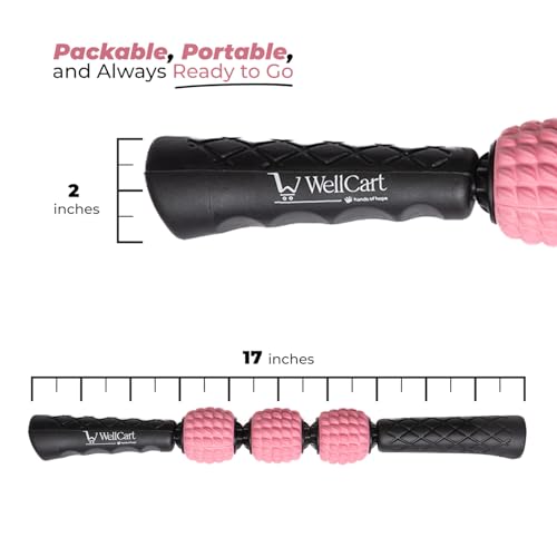 WellCart’s EVA Massage Stick Roller. Comfort Grip Handles with 3 Independent Textured Total Body Massager Spinners