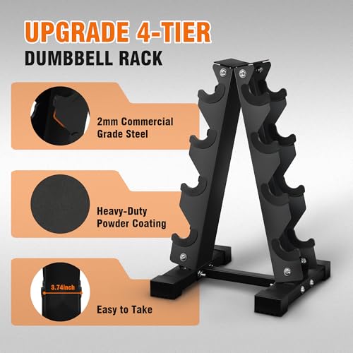 Fitvids Rubber Coated Hex Dumbbell Set with Storage Rack, 100/150/200/550 LB Hand Weight Set with Anti-Slip Grip for Home Gym