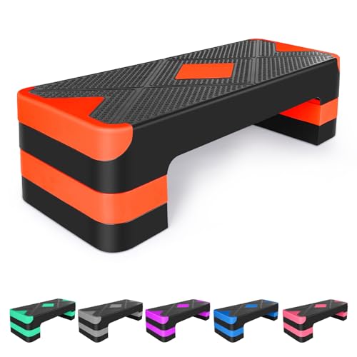 27" Exercise Workout Aerobic Step Platform with Adjustable 4"-6"-8" Risers - color: Orange
