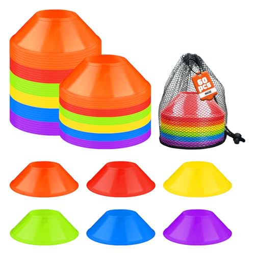60 Pack Mini Soccer Cones–Mini Disc Cones for Agility Training,Soccer,Football,Sports Drills,Field Markers,Cones Sports Equipment,Portable Stackable Mini Cones with Carry Bag