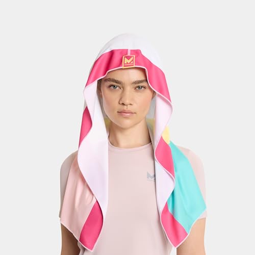 MISSION Reversible Cooling Hoodie Towel- Hood Towel, Cools Instantly When Wet, UPF 50 Sun Protection, Contours Your Head to Stay in Place, Great for Sports, Fitness, Gym (White Multi) - color: White Multi