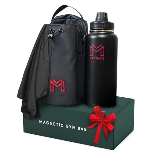 MAGNACE Magnetic Gym Bag Bundle, 3-in-1 Set with Water Bottle Holder, Magnetic Pouch, Towel & Sling Bag – For Men & Women