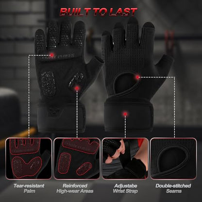 Weight Lifting Gloves for Men Women, Workout Gloves with Wrist Wrap Support, 5MM SBR Palm Padding, Half Finger Breathable Gym Gloves with Non-Slip Grip for Weightlifting, Training, Pull Ups - size: Small