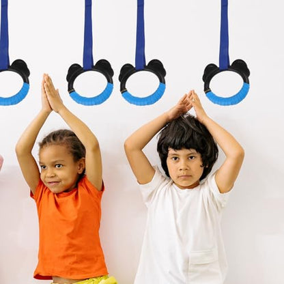 Healeved ’s Gymnastic Rings Set with Adjustable Straps, Plastic Pull-up Workout Hanging Circles for Home Fitness Training, 2 Pairs (1m Blue and Red)