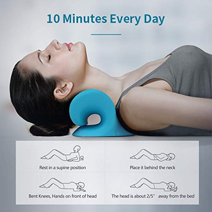 RESTCLOUD Neck and Shoulder Relaxer, Cervical Traction Device for TMJ Pain Relief and Cervical Spine Alignment, Chiropractic Pillow Neck Stretcher (Blue) - color: Blue